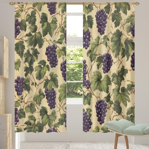 Mexpekil Cortinas traslúcidas con patrón de uvas para sala de estar, dormitorio, cortina de gasa filtrante de luz con bolsillo para barra, cortinas de privacidad para ventana, juego de 2 paneles de 55