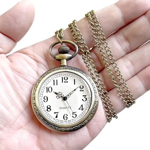 Image of Vintage Quartz Pocket Watches for Men with Chains, Analog Pocket Watch for Women, Gifts for Dad /Grandpa Gifts for Him for Birthday