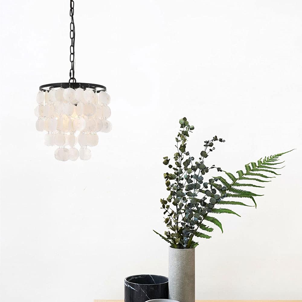 Lámpara Colgante De Concha De Nácar Capiz, Lámpara De Techo Colgante Estilo Bohemio Costero con Casquillo E26, Ideal para Dormitorio, Sala De Estar Y Comedor. Gold A