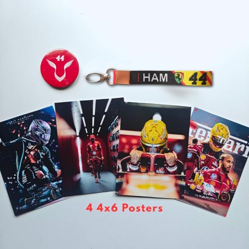 Image of TenorArts Lewis Hamilton F1 Gift Box Merchandise for Fans - 5x7 Inches Laminated Photo Frame,1 Keychain, 1 Badge, 4 4x6 inches Posters, 10 Multi sized F1 Stickers - 5 items in 1 Box | Perfect for Gifting F1 Fans