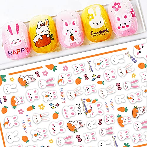 Cartoon Rabbit Nail Art Stickers, Cute Bunny Nail Stickers For Girls Easter Rabbits Stickers Kids Bunny Nail Decals Rabbit Nail Sticker Women Nail Accessories Diy Manicure Decor Nail Supplies,8Pcs/Set #TOP6