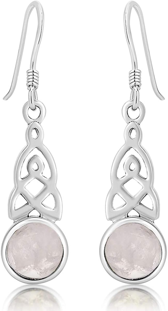 Moonstone Earrings, 925 Sterling Silver Trinity Knot Earrings, Silver Dangle Hook Earrings, Silver Drop Earrings