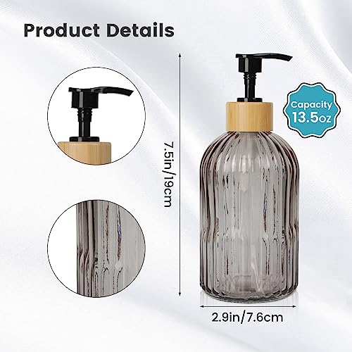 Topsky Glass Soap Dispenser with Black Wooden Hoop Pump 400ml Liquid Hand Soap Dispenser Rustproof Pump for Kitchen & Bathroom Great for Lotions Essential Oil Liquid Soaps (Translucent Black) - Image 3