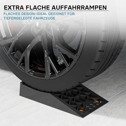 Wiltec Auffahrrampen kurz extra flach 2 Stück aus Kunststoff bis 3 t Autorampe Pkw Auto Kfz Rampe