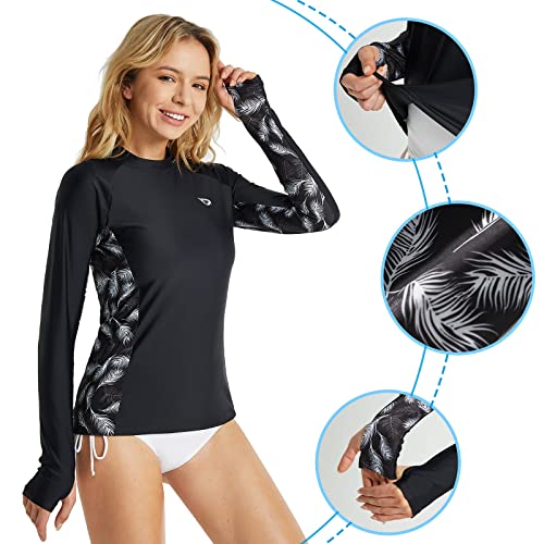 Baleaf Women's Rash Guard Swimsuit Top Long Sleeve Upf 50+ Uv Swim Diving Shirts Printed Black 2Xl #TOP4