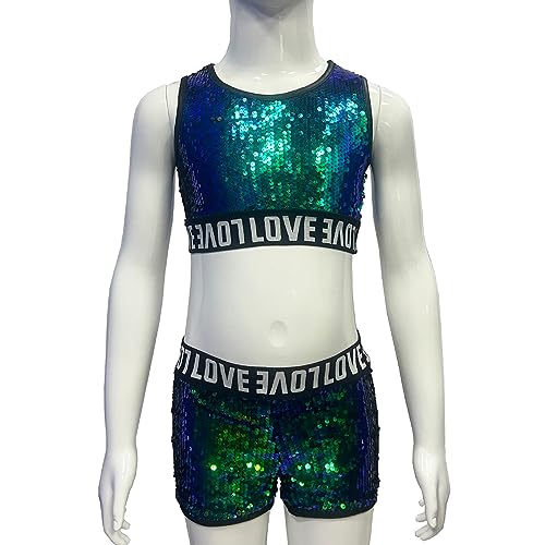 Girl's Kids 2-Piece Gymnastics Dance Outfit Athletic Active Set Racer Crop Top with Sport Shorts Swimsuit Clothes2