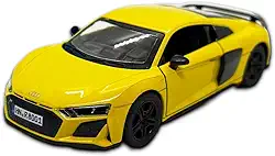 Carrinho De Ferro Miniatura Audi Rs Coupe 2020 Kinsmart 1/38, 12,5 de comprimento, em metal, Miniatura de carro colecionável, abertura de portas laterais, rodinhas em borracha com fricção (Amarelo)