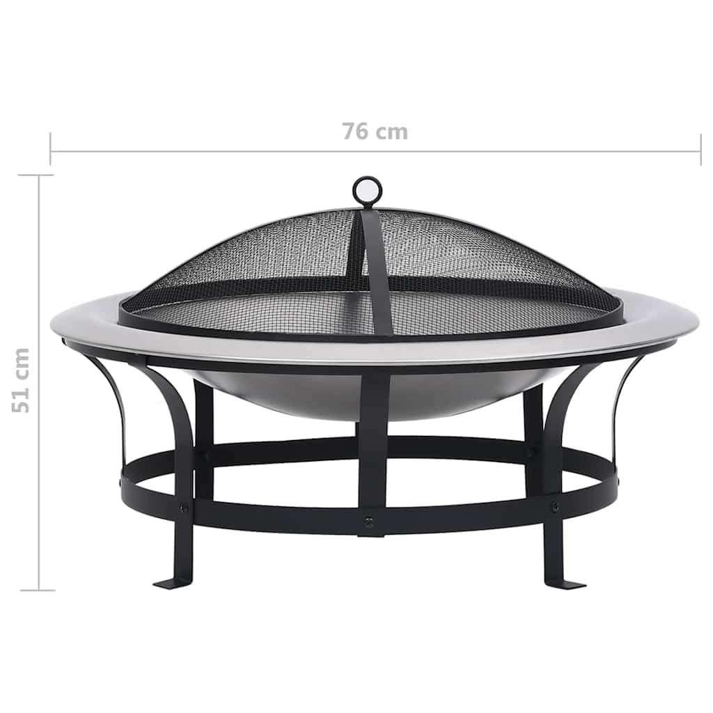 vidaXL Braciere da Giardino con Griglia in Acciaio Inox 76 cm