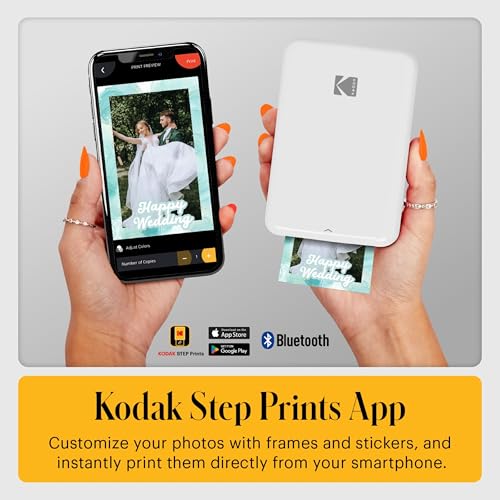 Image of Kodak Step Instant Smartphone Photo Printer - 75 Sheets Bundle - Portable Mini Color Wireless Mobile Printer - Zink 2x3 inch Sticky-Back Photos - Bluetooth Compatible with Smart Devices - Fun App -White
