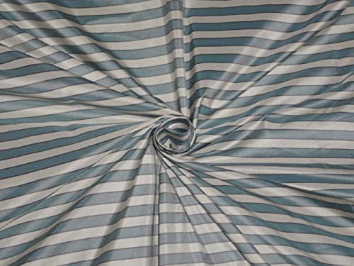Tissu taffetas de soie bleu poussiéreux ivoire et noir large de 137 cm