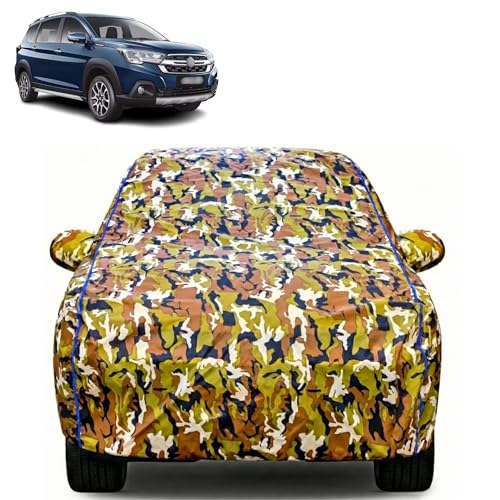 Image of Waterproof Car Body Cover for Maruti Suzuki Nexa XL6 with Mirror Pocket| Cotton Inner Lining | Triple Stitched | All Weather Protection | Dust, UV & Rain Proof (Camouflage with Blue Piping)