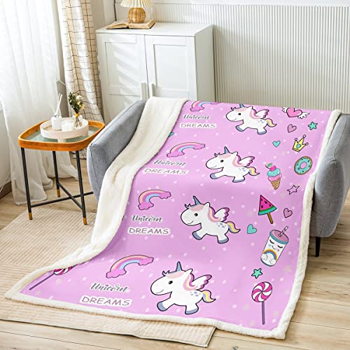 Loussiesd Mädchen Karikatur Einhorn Decke Einhorn Glitzer Wohndecke für Sofa Bett Dekor Regenbogen Einhorn Flanell Fleecedecke 100x130cm Süßes Tier Kuscheldecke Rosa Wohnzimmer Schlafzimmer