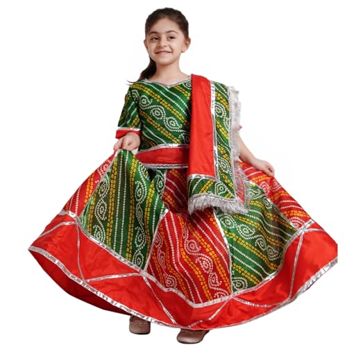 Image of Kaku Fancy Dresses Kids Ethnic Garba Lehenga Choli with Dupatta | Traditional Indian Navratri Dress for Girls | Festive Ghagra Choli Outfit for Dandiya & Garba Nights