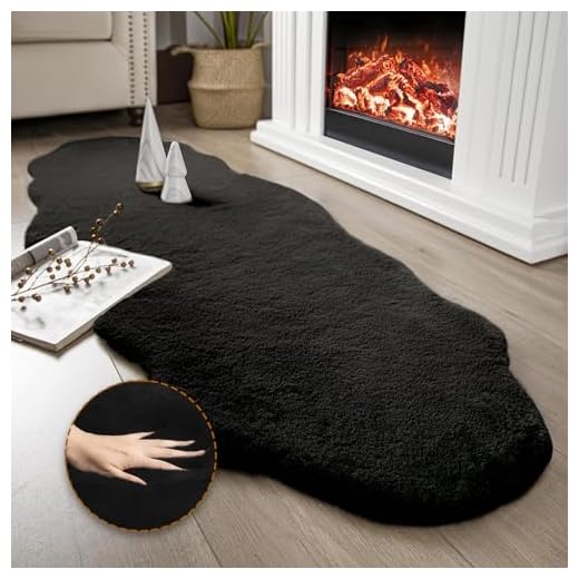 Ashler HOME DECO Ultra Soft Faux Rabbit Fur Chair Couch Cover Area Rug for Bedroom Floor Sofa Living Room Black 2 x 6 Feet