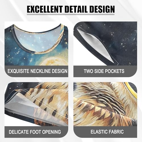 ALAZA Owl Moon Night Watercolor Pajamas Set Short Sleeve Cotton Sleepwear Summer Pjs 2 Piece 5-14Y4