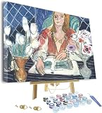 Pintura por números para adultos, pintura de tulipanes blancos y anémonas de Annelies por Henri Matisse - Kits de pintura por números para principiantes