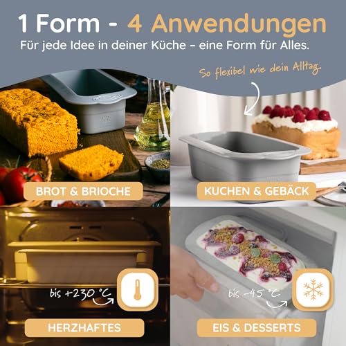 Foto von Backefix Brotbackform Silikon 23 cm – Rechteckige Kastenform, auch als Kuchenform 1400ml für Brot und Kuchen, extra Wandstärke gegen Ausbeulen (antihaftend, flexibel, PFAS-, BPA-frei)