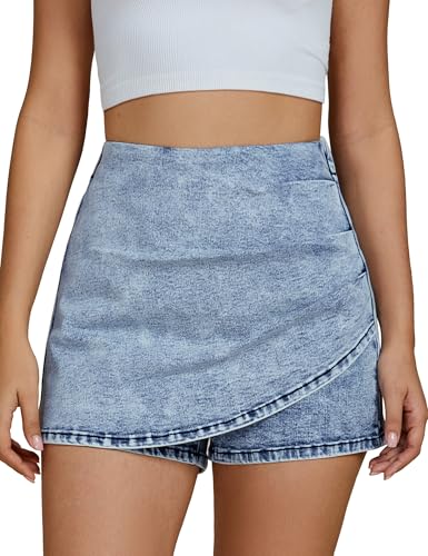luvamia Womens Skorts Shorts Trendy Jean Asymmetrical Denim Skirts Thousand Oceans Blue Small Fits Size 4/6