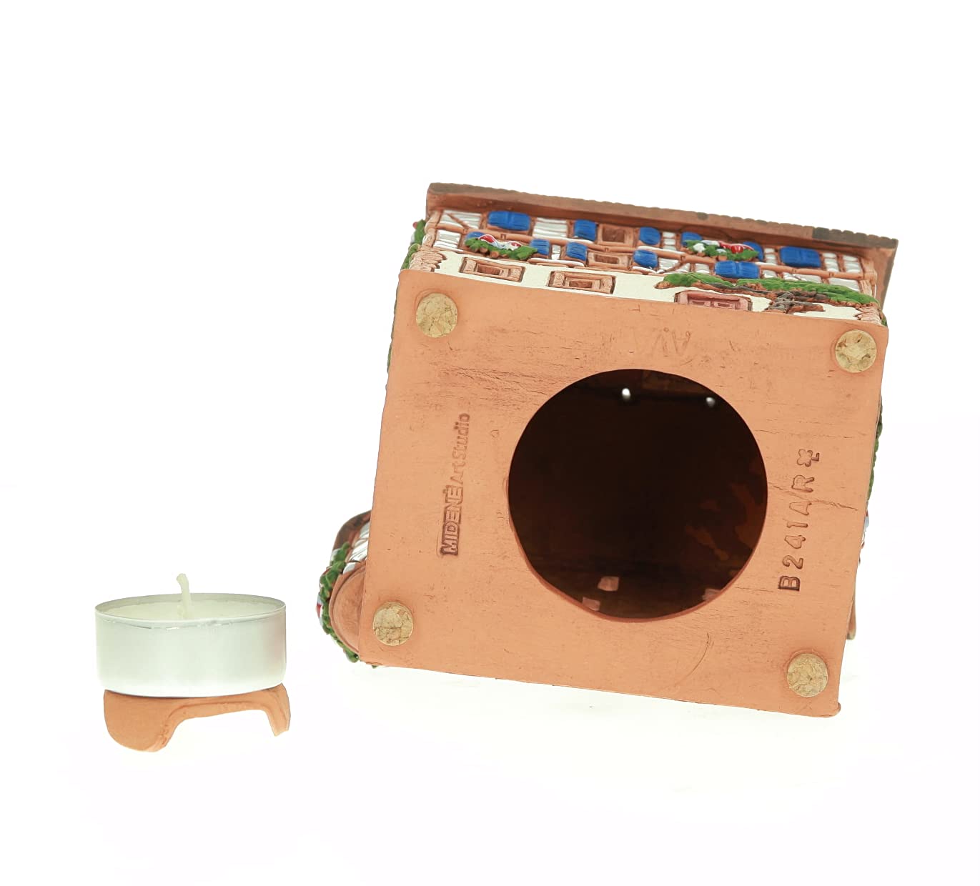 Ceramiczny domek świetlny, rękodzieło, miniaturka artystyczna, historyczny stary dom z muru pruskiego w Kaysersberg, Alzacja, B241AR