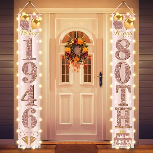 80th Birthday Door Banner Lighted Party Decorations for Women