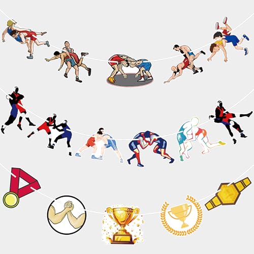 Atsmbiye Wrestling Color Banner Party Decorations -Wrestling Themed Backdrop Party Supplies Birthday...