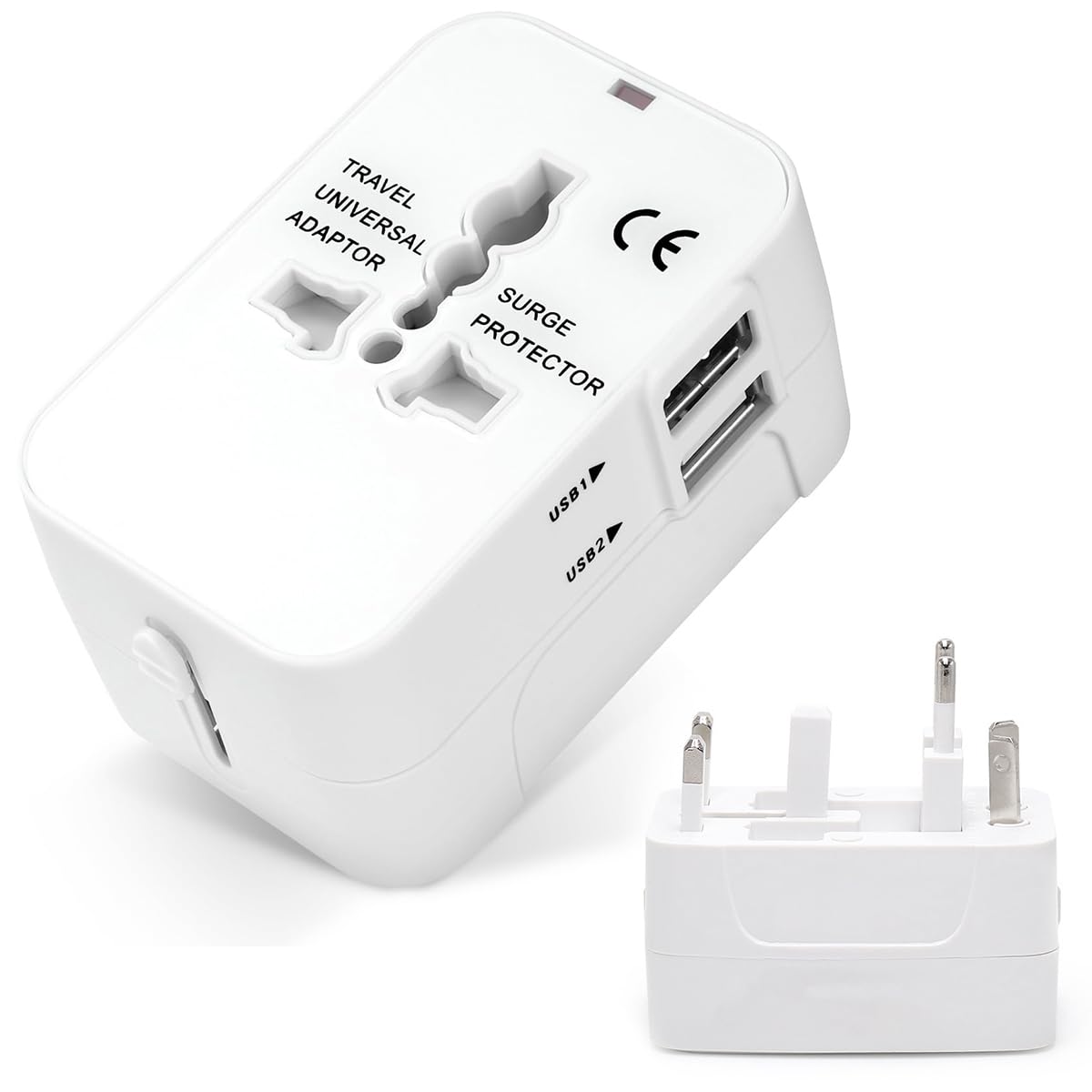 Travel Adapter,Worldwide All In One Universal Power Wall Charger Ac Power Plug Adapter With Dual Usb Charging Ports For Usa EU Uk Aus Cell Phone Laptop (White)
