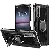 Ranyi Sony Xperia 1 II Case, Carbon Fiber Case with 360 Rotating Ring Holder Kickstand Feature Shock Absorbing Full Body Protection Soft Rubber Silicone Case for Sony Xperia 1 II 6.5' -Black