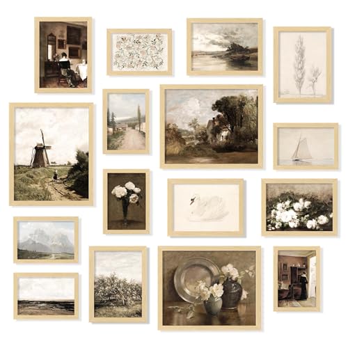 Peinture de paysage et affiches botaniques vintage : lot de 16 photos murales