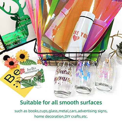 Jethrora Vinil adesivo holográfico artesanal 30,5 x 30,5 cm/12 x 12 polegadas 7 cores sortidas com 2