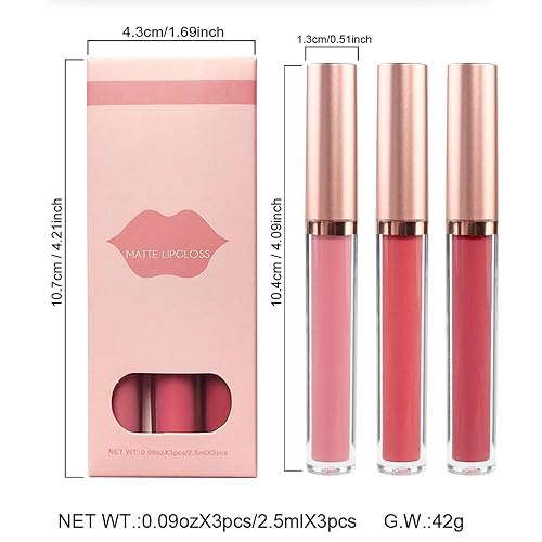 Vista 127 de AMY'S DIARY Juego de 3 lápices labiales líquidos mate rojo oscuro, verde, mate, de larga duración, 24 unidades, brillo de labios impermeable, juego