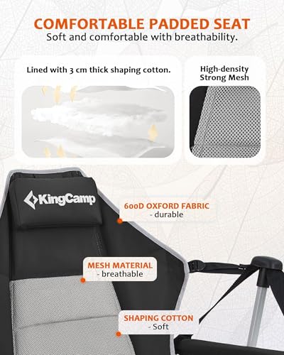 KingCamp Hammock Camping Chair, Swinging Portable Folding Camp Chairs for Adults Max 440lbs Heavy Duty Foldable Oversized Rocker with Aluminum Alloy Frame Cup Holder for Outdoor Beach Patio Sport - Image 9