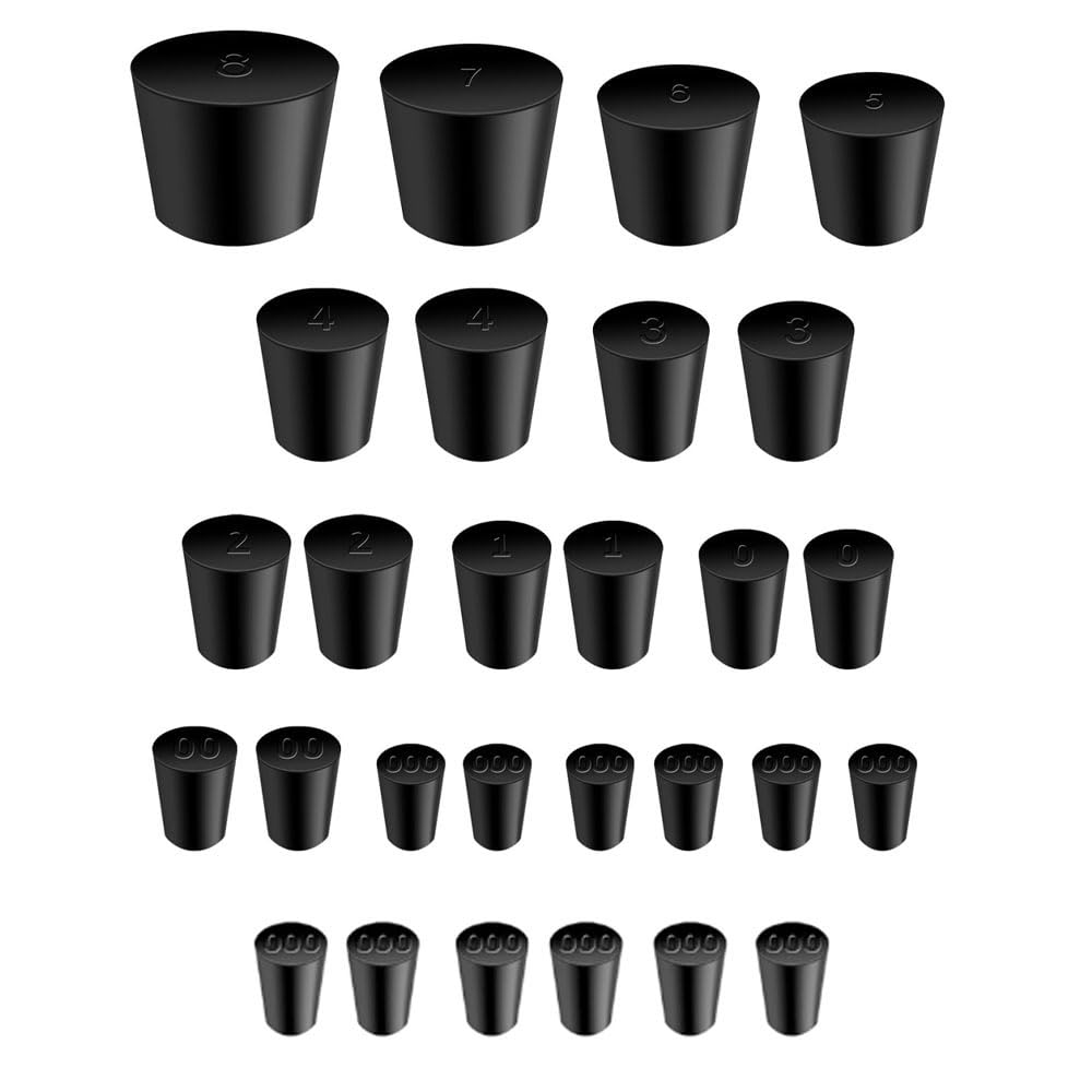 30Pcs Solid Rubber Stoppers 000# - 8# Tapered Lab Bungs Solid Rubber Stoppers 11 Assorted Sizes