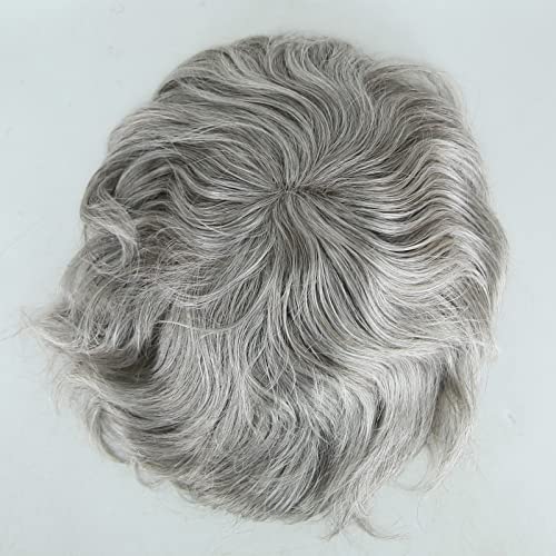 Foto von Towarm Graues Herren-Toupet, Echthaar, 20,3 x 25,4 cm, #5 Farben, gemischt, 80 % graues Haar, feines Mono-Ersatz-Haarteil für Männer (#5 Mix 80 % Grau)