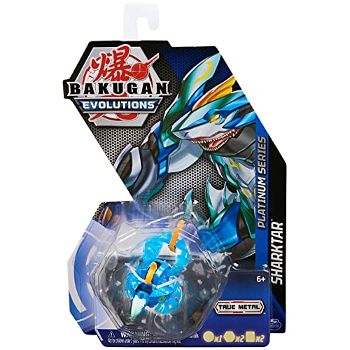 Bakugan Evolutions, Sharktar (Blue), Platinum Series True Metal, 2 BakuCores and Character Card, Kids Toys for Boys, Ages 6 and Up