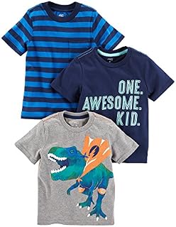 Simple Joys by Carter's Baby Boys' Toddler 3-Pack Graphic Tees, Awesome, Stripe, Dino