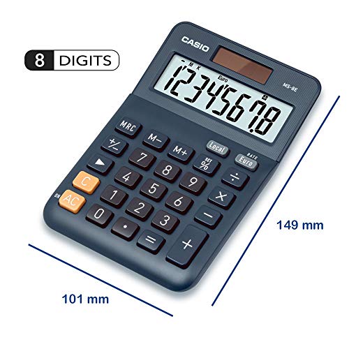 Casio Tischrechner MS-8E, 8-stellig, Währungsumrechnung, Gummifüße, Schnellkorrekturtaste, Solar-/Batteriebetrieb, silber – Bild 4