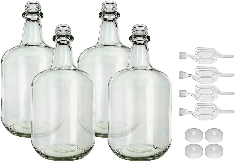 Home Brew Ohio 3L Jug Flint - White Cap with Hole and Twin Bubble Airlock Pack of Four