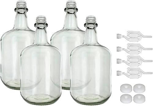 Jarra de 3L Flint - Tapa blanca con agujero y doble burbuja Airlock, paquete de cuatro