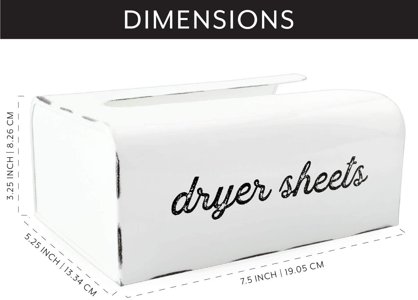 AuldHome Dryer Sheet Dispenser (White); Rustic Distressed Style Fabric Softener Sheet Holder for Laundry Room