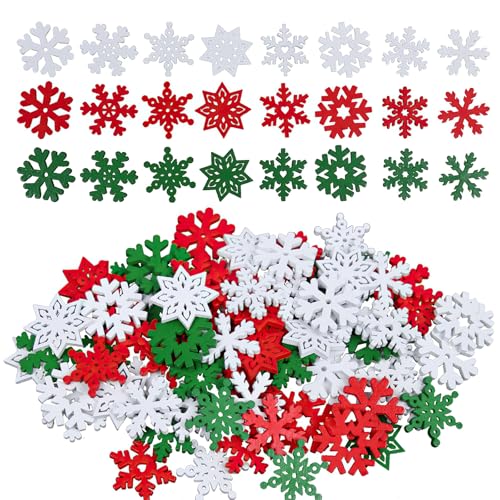 100 Stück Holz Weihnachtsdeko Schneeflocken Deko, Streudeko...