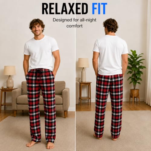 Image of Essential Elements Mens 3 Pack PJ Cotton Flannel Plaid Pajama Lounge Pants | Soft Brushed Warmth With an Elastic Waist, Classic Patterns for Cozy Sleep, Relaxing and Everyday Wear