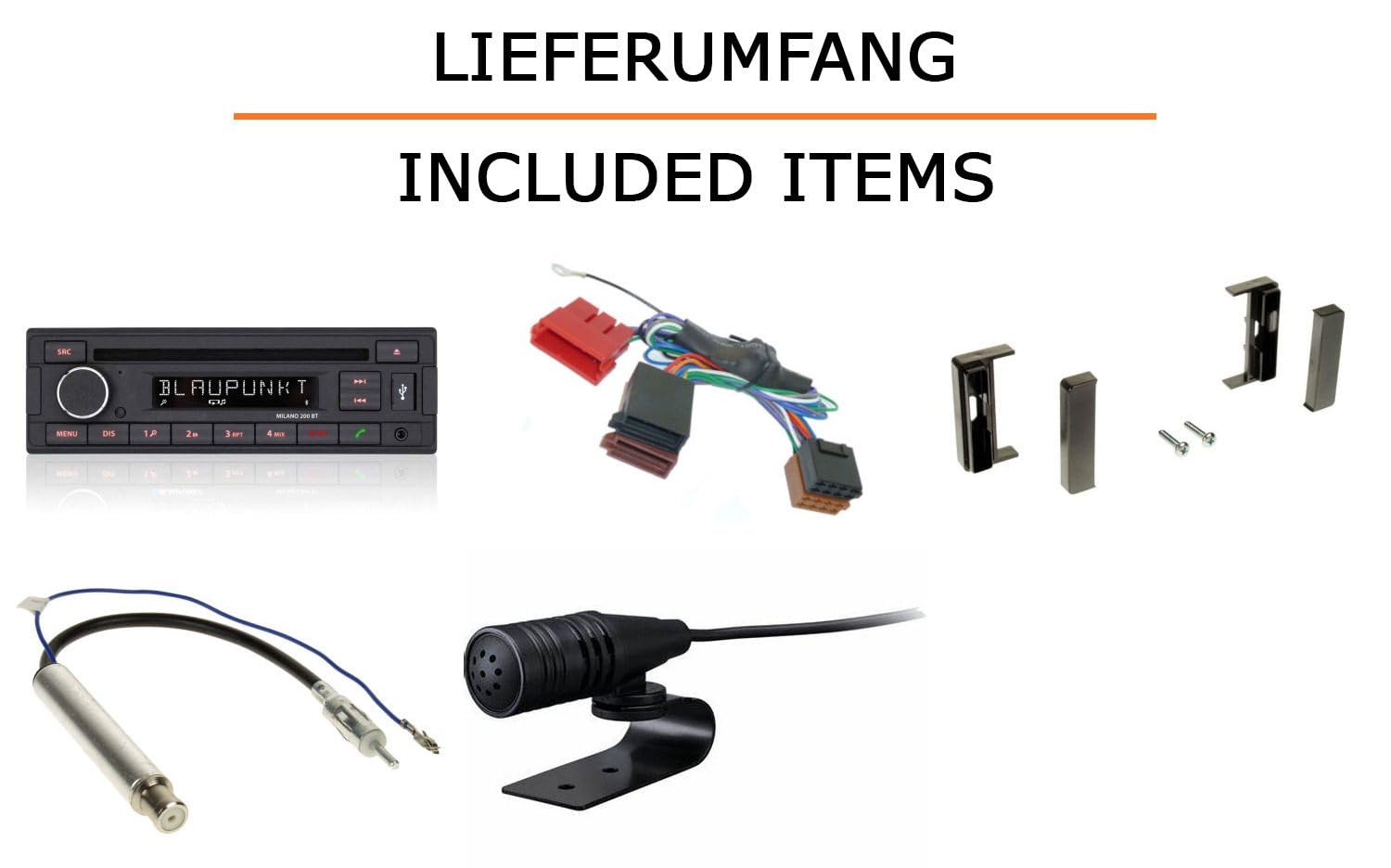 Autoradio Einbaupaket für Blaupunkt Milano 200 BT für Audi TT 8N Concert Bose Bluetooth USB