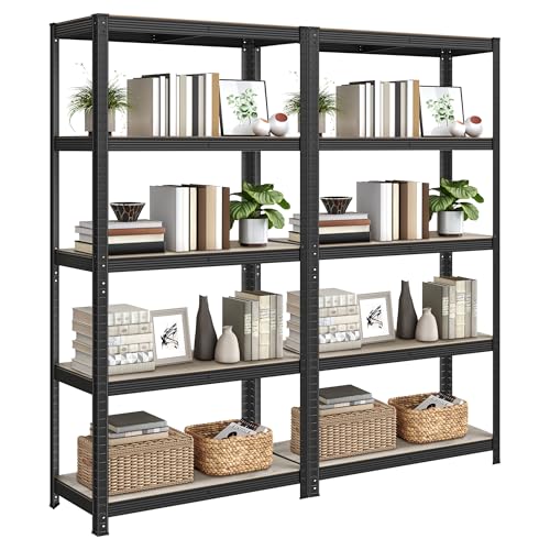SONGMICS Standregal, 2er Set, Bücherregal, Lagerregal, 5 Ablagen, verstellbar, 40 x 90 x 180 cm, jeweils bis 875 kg belastbar, für Küche, Wohnzimmer, Greige-schwarz GLR040B22