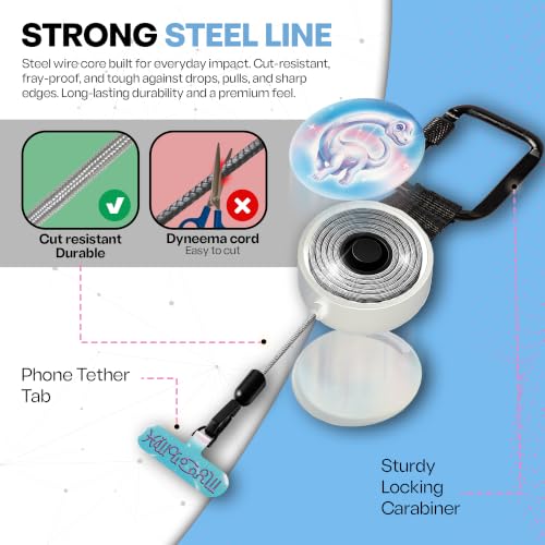 Image of ClutchLoop Retractable Anti-Theft Phone Tether Lanyard Locking Carabiner | Phone Leash with Steel Cable & Tether Tab. Ideal for Festivals, Hiking, Skiing, Fishing & Travel