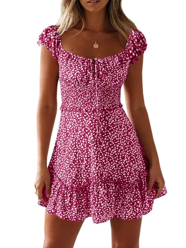 Image of YOBECHO Womens Summer Sexy Sweetheart Collar Printed Ruffle Mini Dress
