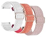 Geiomoo 20mm Nylon Band for Watches and Smartwatches, Replacement Strap (20mm 3 Pack White+Coral+Pin