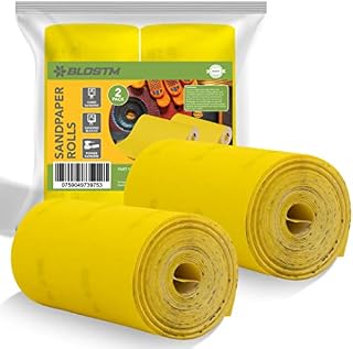 BLOSTM Sandpaper Roll 2 Pack - 120 Grit Sandpaper & 180 Grit Sandpaper Rolls - Medium & Fine Abrasiveness Sandpaper for Wood, Metal, Plastic - Professional Finish Rolls of Sandpaper - 5 Meters Each