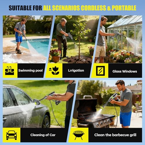 YKYI Cordless Pressure Washer, Battery Powered with 30 Speed Levels, Handheld Portable Sprayer with 6-in-1 Nozzle, 24FT High-Elastic Hose for Car, Garden, Patio Cleaning (Gray) - Image 5