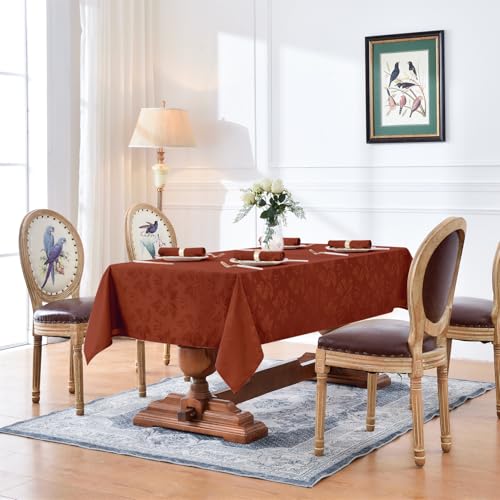 Nappe rectangulaire d'automne jacquard imperméable rouille 152 x 304 cm de table - 3