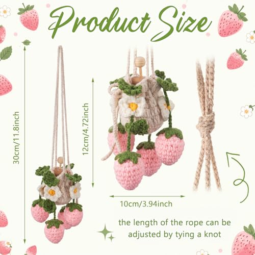 Image of Cute Crochet Plant for Car 12ml Diffuser Bottle,Pink,Pink Strawberry